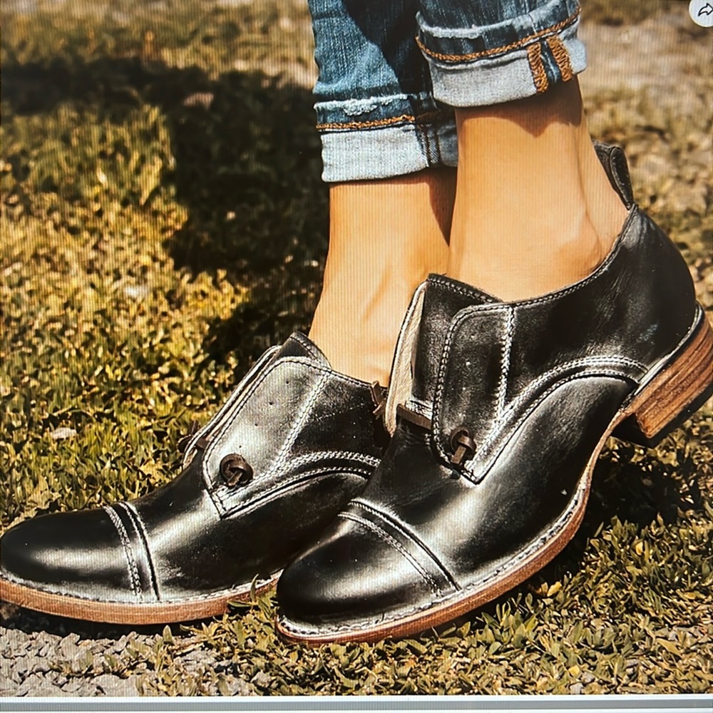 Freebird Mabel Distressed black leather Oxford